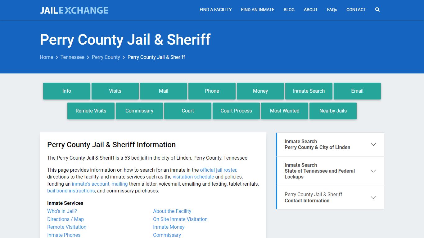 Perry County Jail & Sheriff, TN Inmate Search, Information